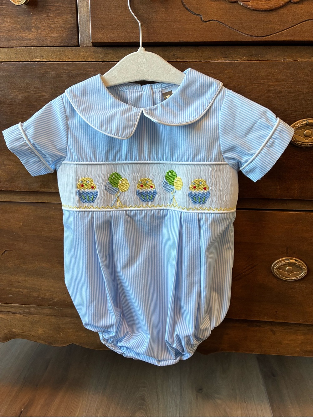 Blue Smocked Birthday Bubble Romper